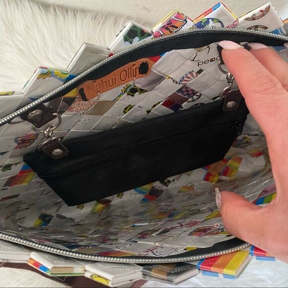 Nahui Ollin Peace Print Wrapper Woven Multicolored Crossbody Shoulder Bag - Picture 8 of 9